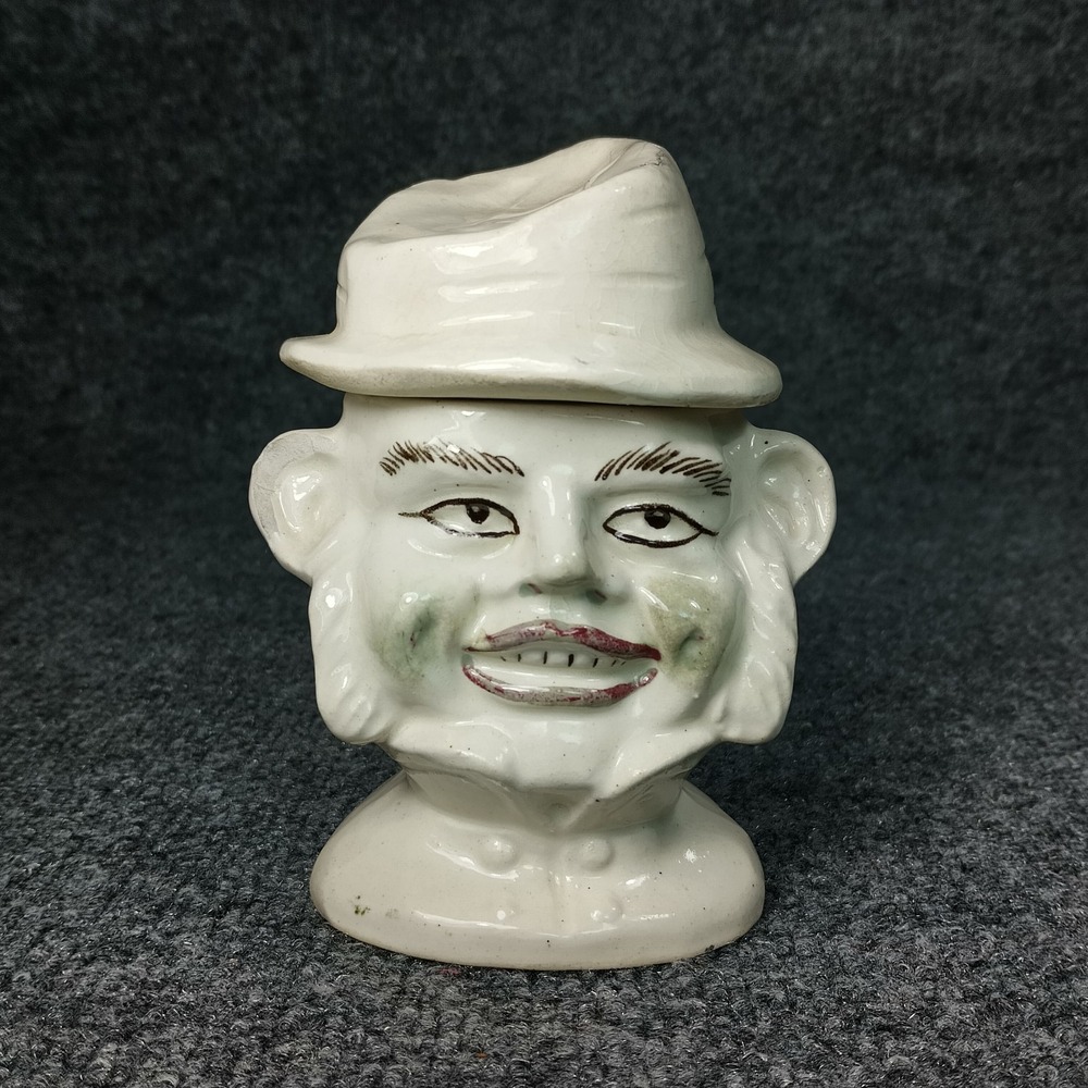 VTG Toby Jar Man With Hat Ceramic Lidded Container Kitsch Oddity Creepy Decor